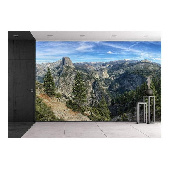 wall26 - Mountain Top View with Forest and Cloudy Sky - Removable Wall Mural | Self-Adhesive Large Wallpaper - 100x144 inches