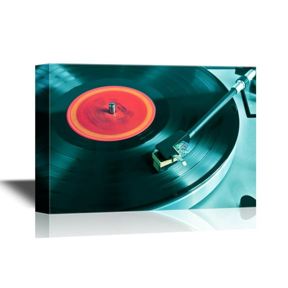 wall26 - Music Canvas Wall Art - Vinyl Record Spinning on Turntable Close Up - Gallery Wrap Modern Home Art | Ready to Hang - 12x18 inches