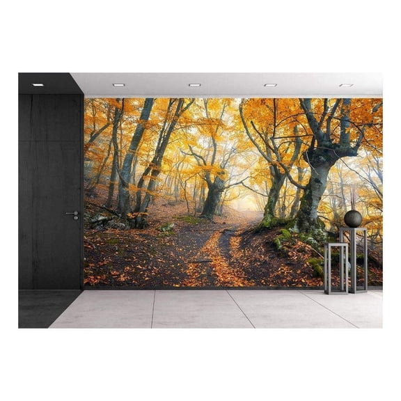 wall26 - Mysterious Dark Old Forest in Fog. Autumn Morning in Crimea. Magical Atmosphere. Fairytale - Removable Wall Mural | Self-Adhesive Large Wallpaper - 66x96 inches