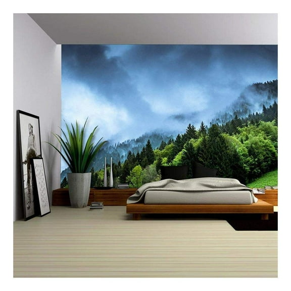 wall26 - Nature Landscape with Fog in The Forest - Removable Wall Mural | Self-Adhesive Large Wallpaper - 100x144 inches