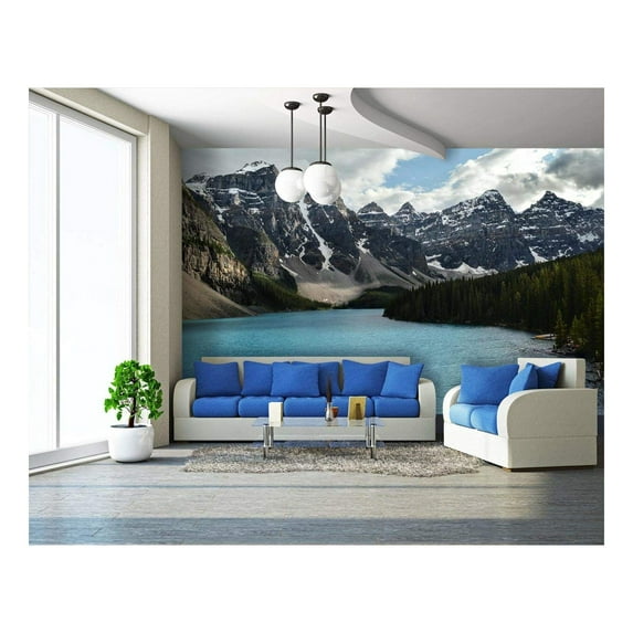 wall26 - Nature Mountain Sceney with Beautiful Lake - Removable Wall Mural | Self-Adhesive Large Wallpaper - 66x96 inches
