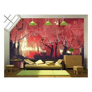 Wall26 - Illustration - Fantasy Forest Background Illustration Painting - Removable Wall Mural | Self-Adhesive Large Wallpaper - 66x96 Inches