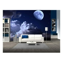 wall26 - Night Sky with The Moon, Clouds and Stars - Removable Wall Mural | Self-Adhesive Large Wallpaper - 66x96 inches