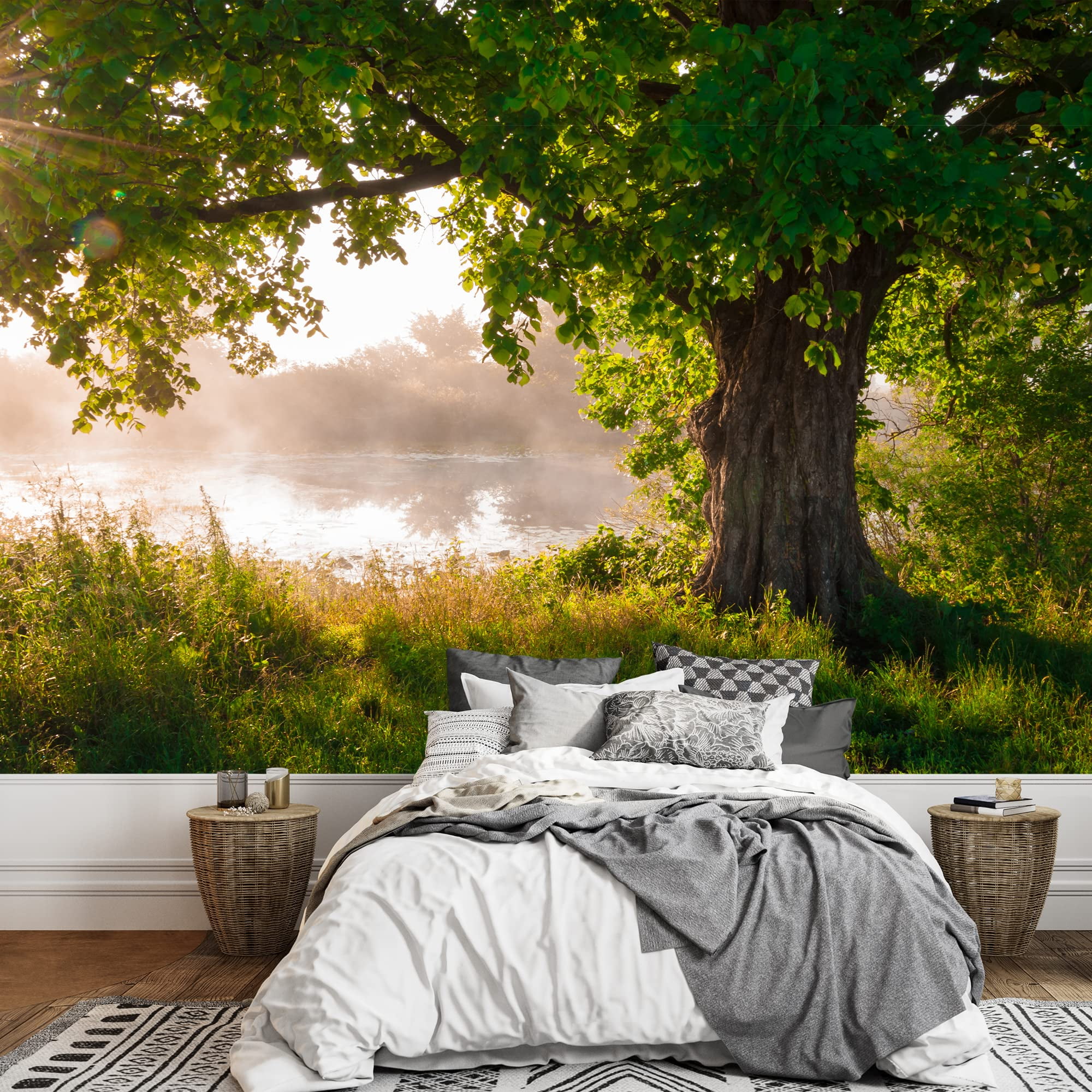 Oak Tree Summer Landscape Self-Adhesive Wall Mural