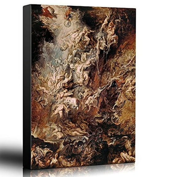 wall26 - Oil Painting of Fall of The Rebel Angels by Peter Paul Rubens - Baroque Style - Hell, Heaven, Catholic, Christianity - Canvas Art Home Art - 16x24 inches