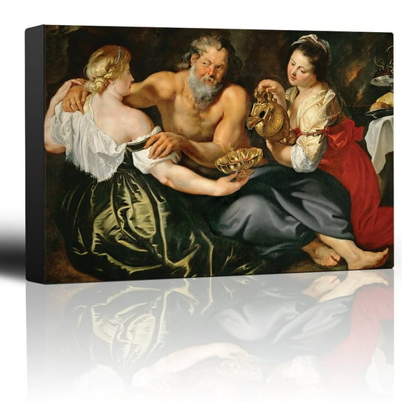 wall26 - Oil Painting of Lot and His Daughters by Peter Paul Rubens - Baroque Style - Catholic, Christianity, Religion - Canvas Art Home Art - 12x18 inches