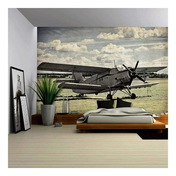wall26 - Old Aircraft, Vintage Background - Removable Wall Mural | Self-Adhesive Large Wallpaper - 100x144 inches