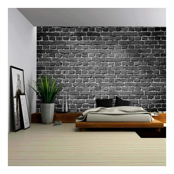 wall26 Old Dark Brick Wall, Texture Background - Removable Wall Mural | Self-Adhesive Large Wallpaper - 66x96 inches