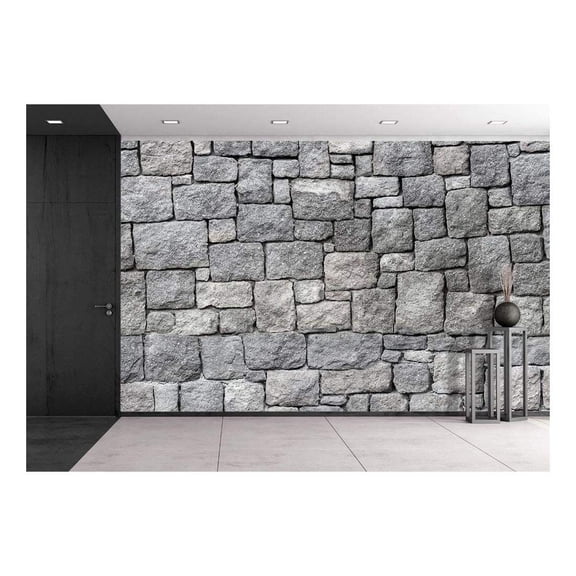 wall26 - Old Gray Stone Wall, Seamless Background Photo Texture - Removable Wall Mural | Self-Adhesive Large Wallpaper - 66x96 inches