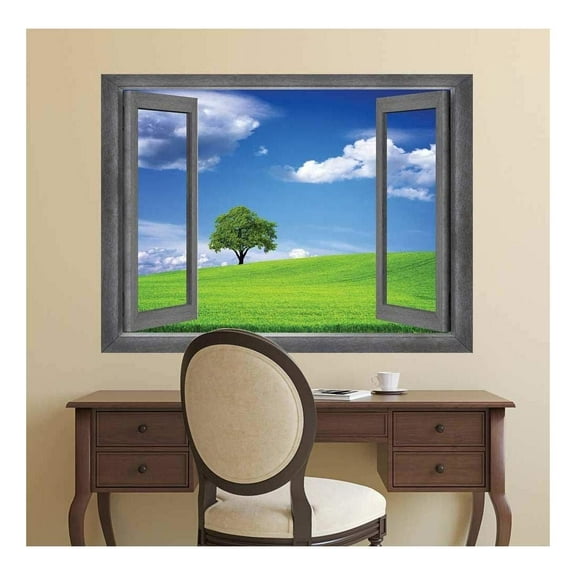 wall26 - Open Window Creative Wall Decor - A Lone Tree Displayed with a Clear Blue Sky - Wall Mural, Removable Sticker, Home Decor - 24x32 inches