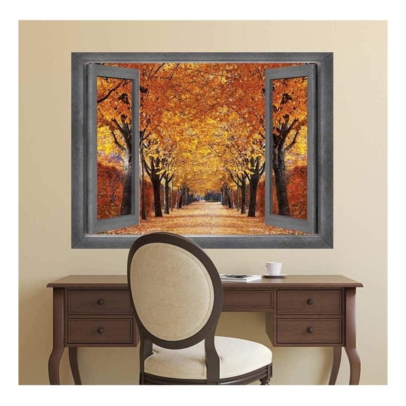 wall26 - Open Window Creative Wall Decor - A Row of Gorgeous Orange Leafed Trees - Wall Mural, Removable Sticker, Home Decor - 36x48 inches