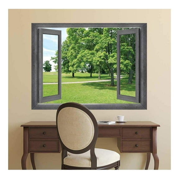 wall26 - Open Window Creative Wall Decor - Peer into a Natural Green Forest of Trees - Wall Mural, Removable Sticker, Home Decor - 24x32 inches