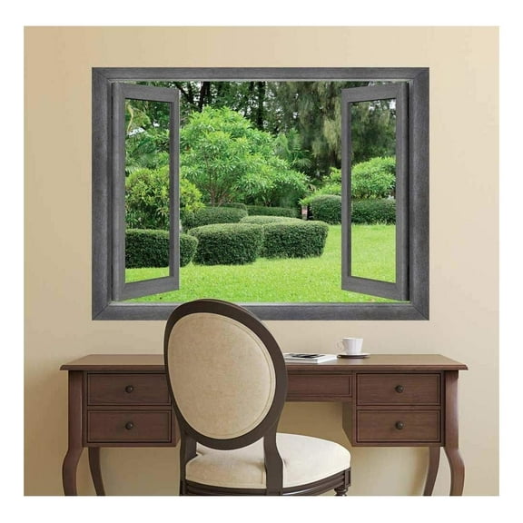 wall26 - Open Window Creative Wall Decor - Tranquil Green Garden - Wall Mural, Removable Sticker, Home Decor - 36x48 inches