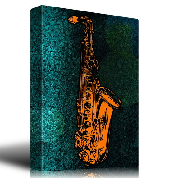 wall26 - Orange Trumpet Over a Teal Gradient Circular Background - Canvas Art Home Art - 12x18 inches