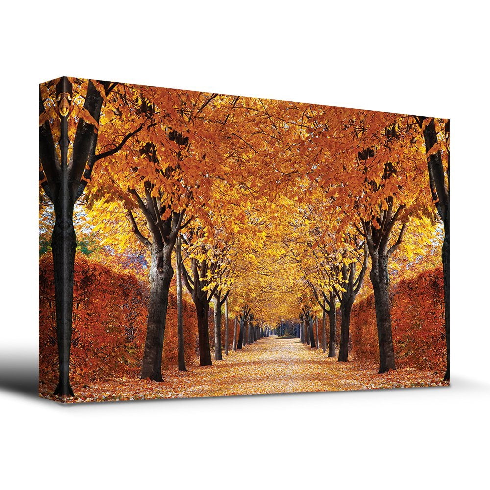 wall26 Orange and Yellow Canopy of Trees line Path - Canvas Art Home ...