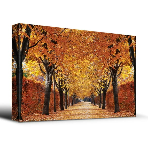 wall26 Orange and Yellow Canopy of Trees line Path - Canvas Art Home Art - 32x48 inches