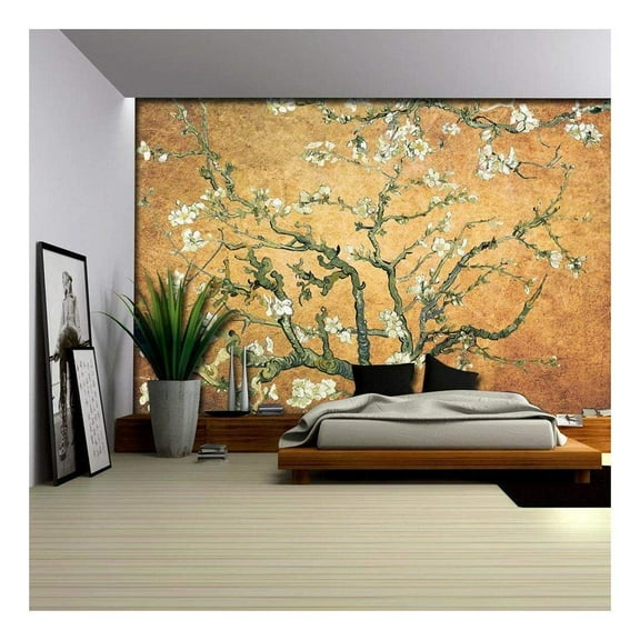 wall26 - Orange with Purple Vignette Almond Blossom by Vincent Van Gogh - Wall Mural, Removable Sticker, Home Decor - 66x96 inches