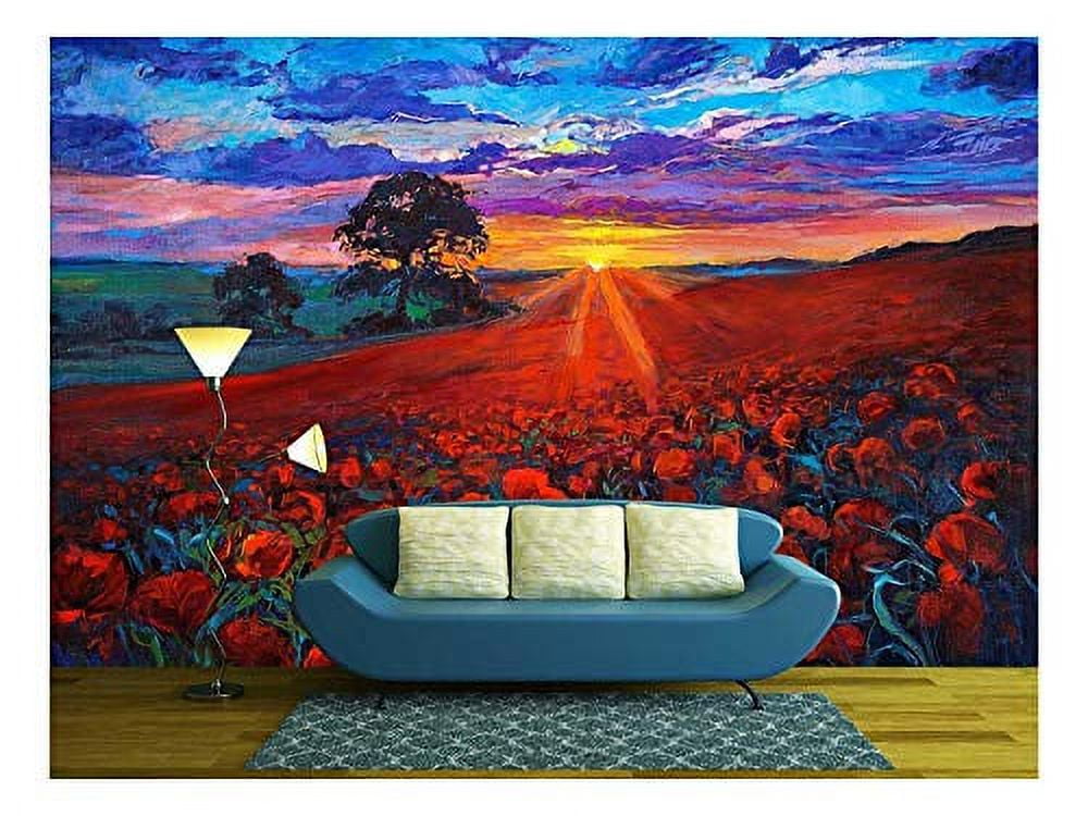 wall26 - Field of Blooming Sunflowers on a Background Sunset - Removable  Wall Mural