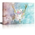 thumbnail image 1 of wall26 Painting of a Deer Skull with a Crown of Flowers on a Water Color Background - Canvas Art Home Art - 24x36 inches, 1 of 4