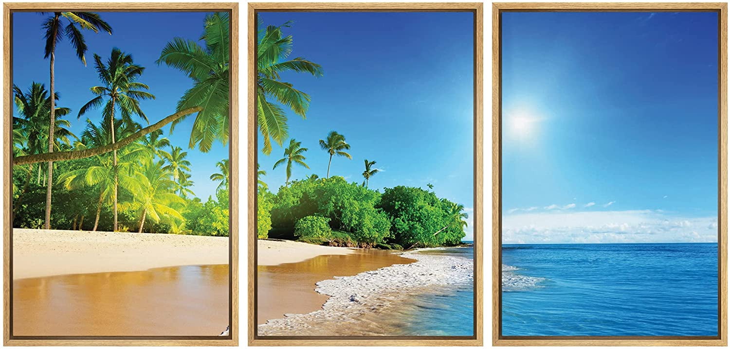 wall26 - Palm Trees on Tropical Beach - Framed Canvas Art Wall Art
