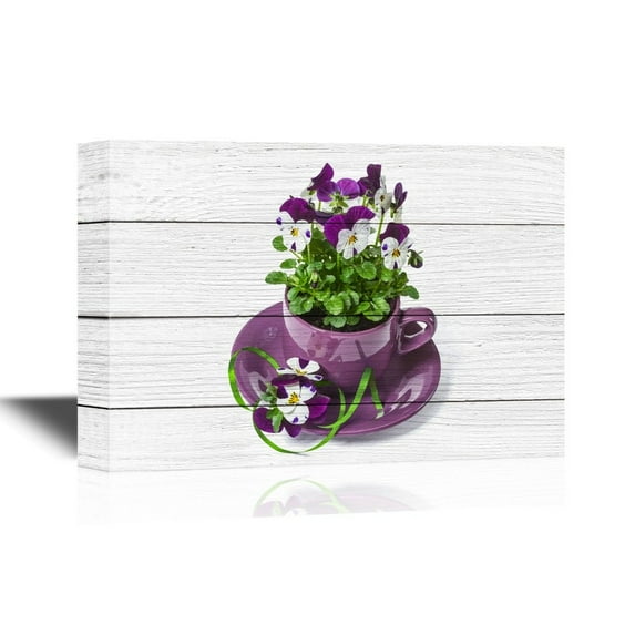 wall26 - Pansy Flower Canvas Wall Art - Purple Pansy Flower in The Cup - Gallery Wrap Modern Home Art | Ready to Hang - 24x36 inches