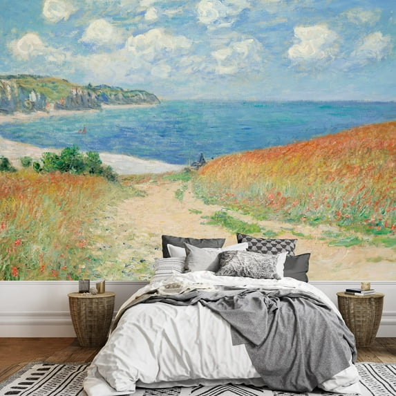 wall26 - Path Through The Corn at Pourville by Claude Monet - French Impressionism - Plein Air Landscape - Peel and Stick Large Wall Mural, Removable Wallpaper, Home Decor - 100x144 inches