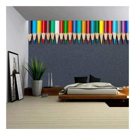 wall26 - Pattern of Color Pencils Isolated on Black Background Close Up - Removable Wall Mural | Self-Adhesive Large Wallpaper - 66x96 inches