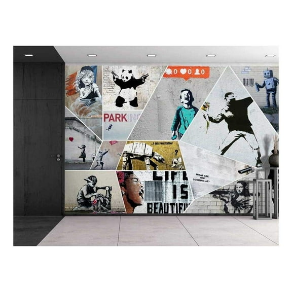 wall26 - Peel and Stick Wallpapaer - Banksy Art Series Collage | Removable Large Wall Mural Creative Wall Decal - 66x96 inches