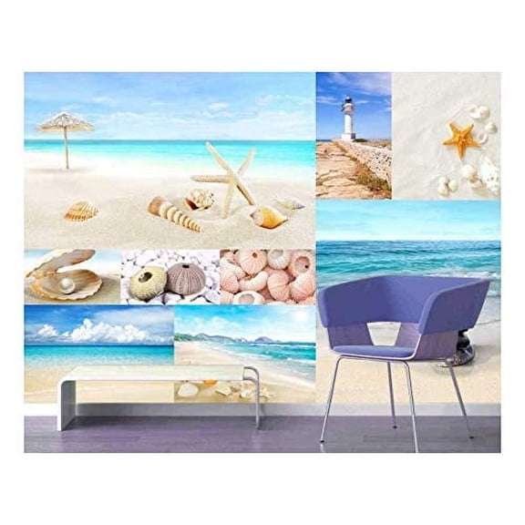 wall26 - Peel and Stick Wallpapaer - Beach and Marine Theme Photos Collage | Removable Large Wall Mural Creative Wall Decal - 100x144 inches