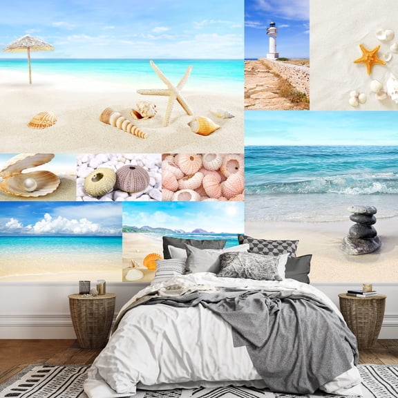 wall26 - Peel and Stick Wallpapaer - Beach and Marine Theme Photos Collage | Removable Large Wall Mural Creative Wall Decal - 66x96 inches