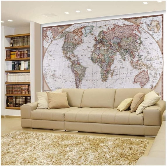 wall26 Peel and Stick Wallpapaer -Collage - | Removable Large Wall Mural Creative Wall Decal (100"x144", Antique Political Mollweide Map Projection)