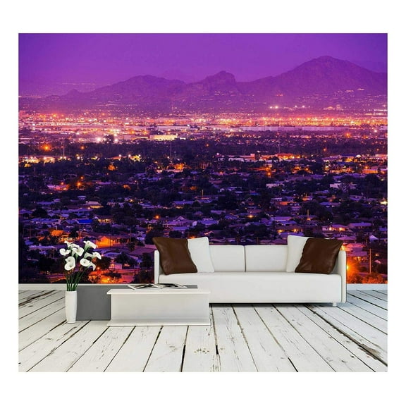 wall26 - Phoenix Arizona Suburbs at Night. Phoenix, United States. City Panorama. - Removable Wall Mural | Self-Adhesive Large Wallpaper - 100x144 inches