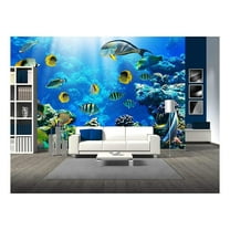 wall26 - Photo of a Tropical Fish on a Coral Reef - Removable Wall Mural | Self-Adhesive Large Wallpaper - 66x96 inches