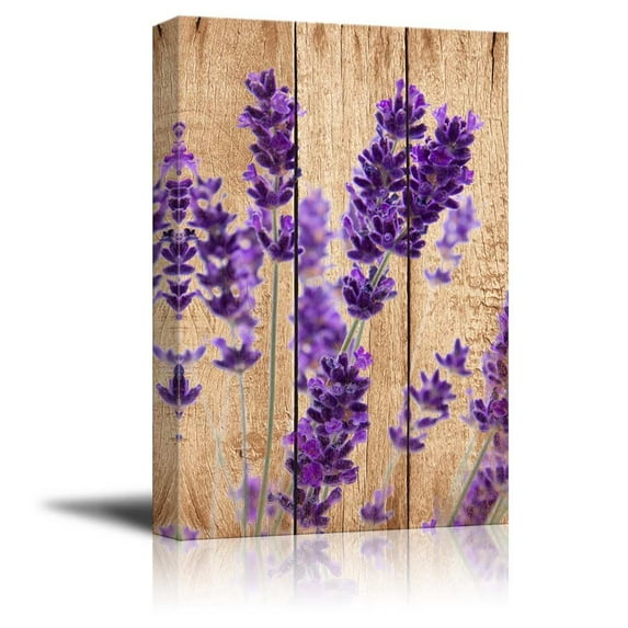 wall26 - Photograph of Purple Perennial Flowers Over Wood Panels - Nature - Canvas Art Home Art - 12x18 inches