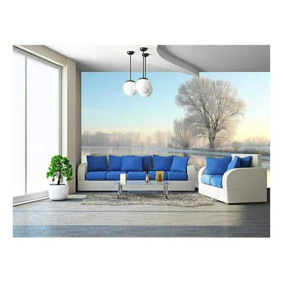 wall26 - Picturesque Winter Landscape of Frozen Trees Lit by The Rising Sun - Removable Wall Mural | Self-Adhesive Large Wallpaper - 100x144 inches