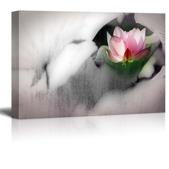 wall26 - Pink Lotus Flower on a Foggy Black and White Setting - Canvas Art Home Art - 24x36 inches