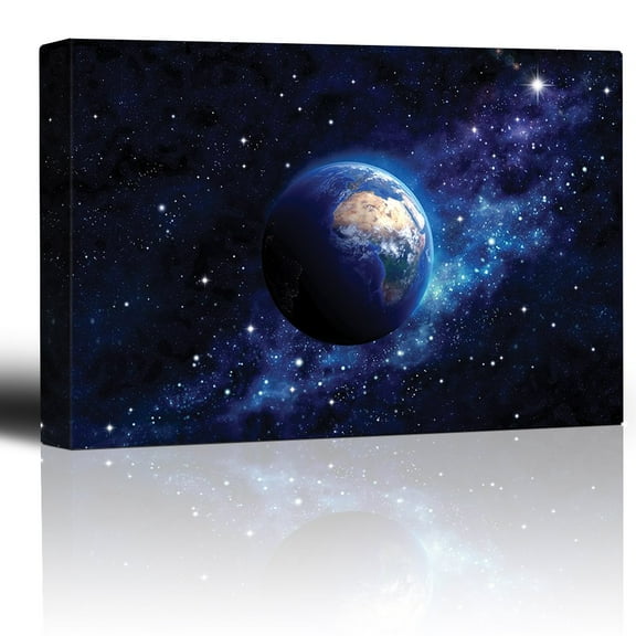 wall26 - Planet Earth on a Blue Starry Galaxy - Canvas Art Home Art - 12x18 inches
