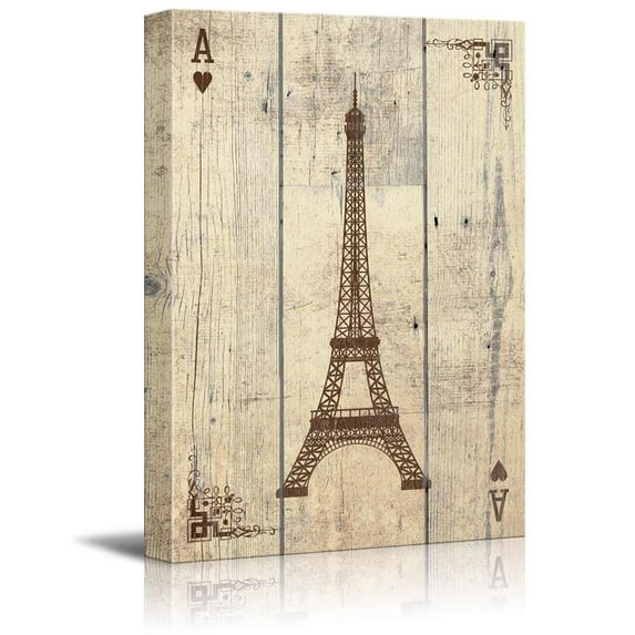 wall26 - Poker Cards Canvas Wall Art - Hearts Ace - Vintage Eiffel Tower in Paris Standing Like The Letter A - Gallery Wrap Modern Home Art | Ready to Hang - 24x36 inches