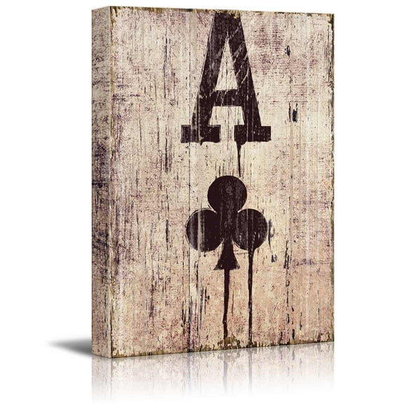wall26 - Poker Cards Canvas Wall Art - Spades Ace - Spades Ace on Wooden Style Background - Gallery Wrap Modern Home Art | Ready to Hang - 24x36 inches