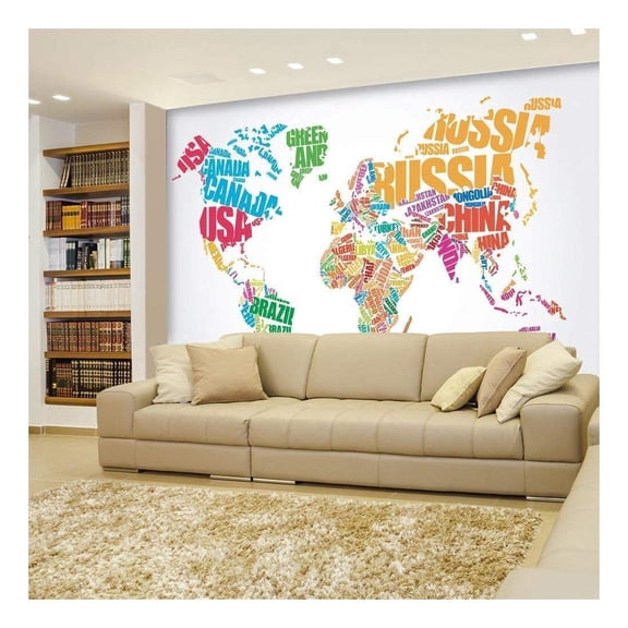 wall26 - Political Typographic Map of The World in Full Color - Creative Letter Design - Wall Mural, Removable Sticker, Home Decor - 66x96 inches