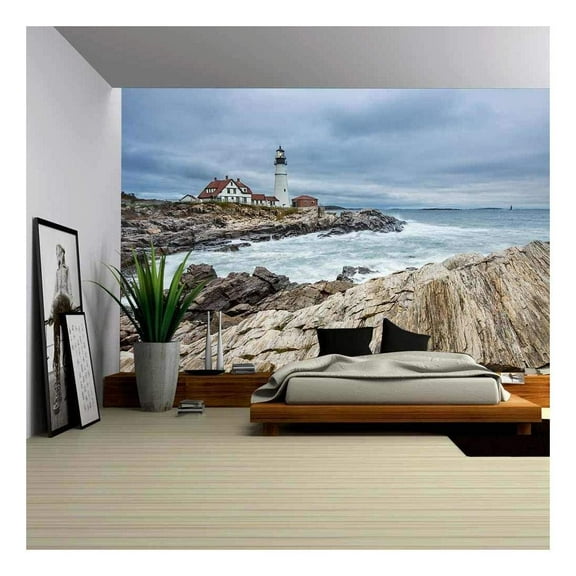 wall26 - Portland Head Lighthouse in Cape Elizabeth, Maine - Removable Wall Mural | Self-Adhesive Large Wallpaper - 100x144 inches