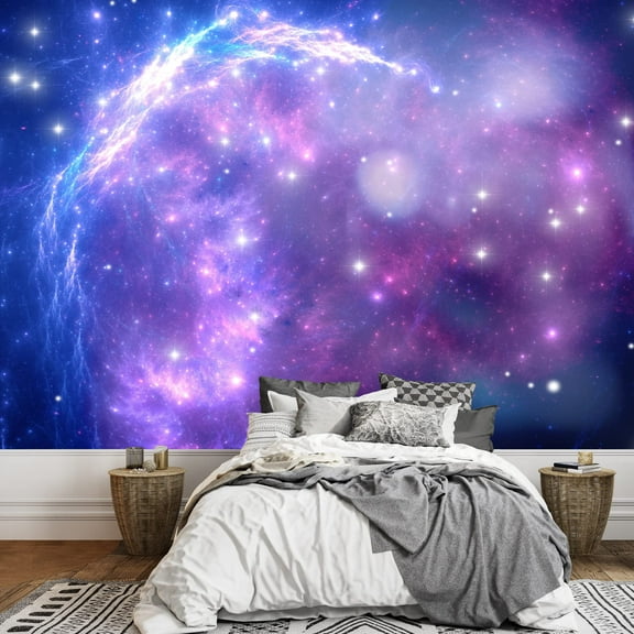wall26 - Purple Space Nebula - Removable Wall Mural | Self-Adhesive Large Wallpaper - 66x96 inches