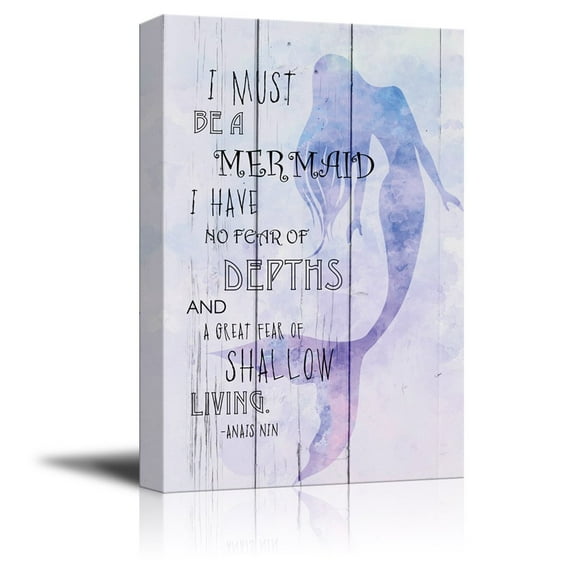 wall26 - Purple Watercolor Mermaid with Quote - I Must Be a Mermaid I Have No Fear of Depths and a Great Fear of Shallow Living - Canvas Art Home Art - 24x36 inches