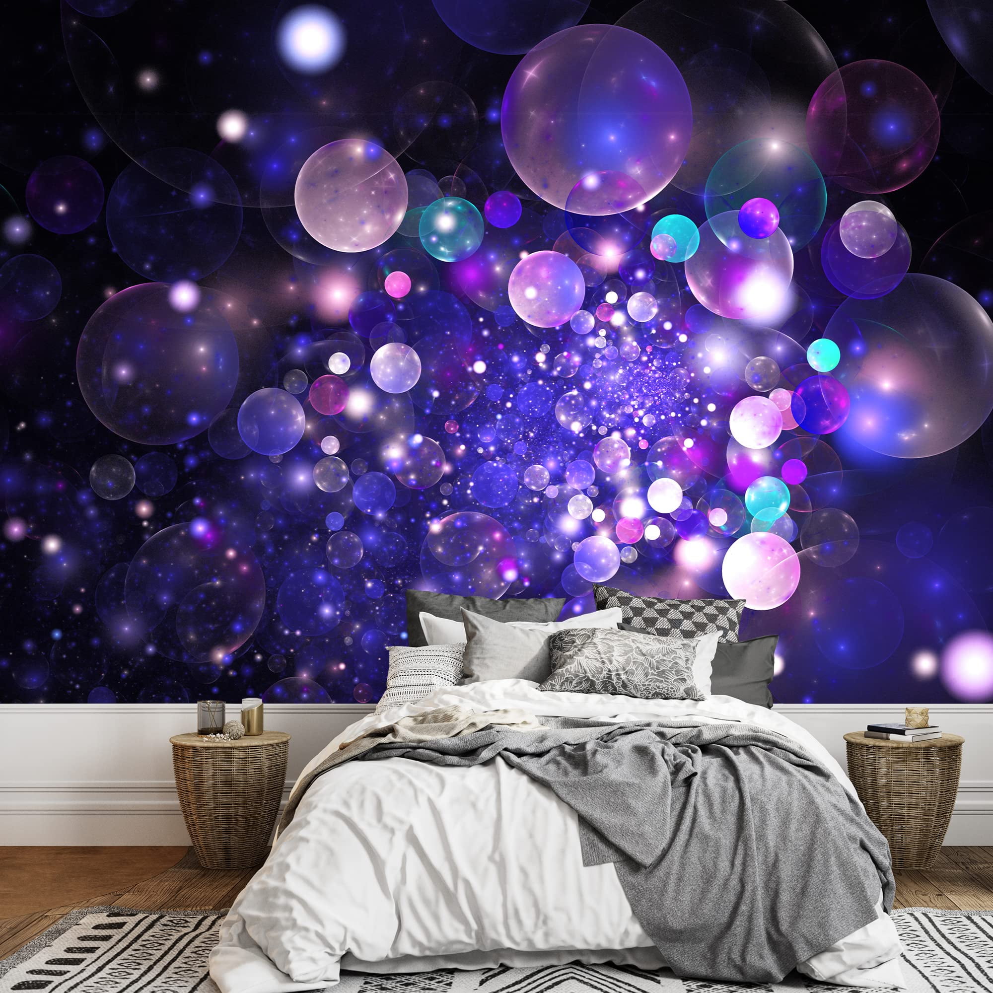 wall26 - Purple and Blue Bubbles - Fractal 3D Canvas Art Wall