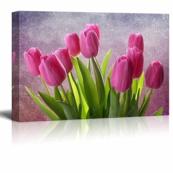 wall26 Purple bouquet of tulips - Colorful Floral Images - Beautiful Photographs with Weathered texture - Canvas Art Home Decor - 24x36 inches