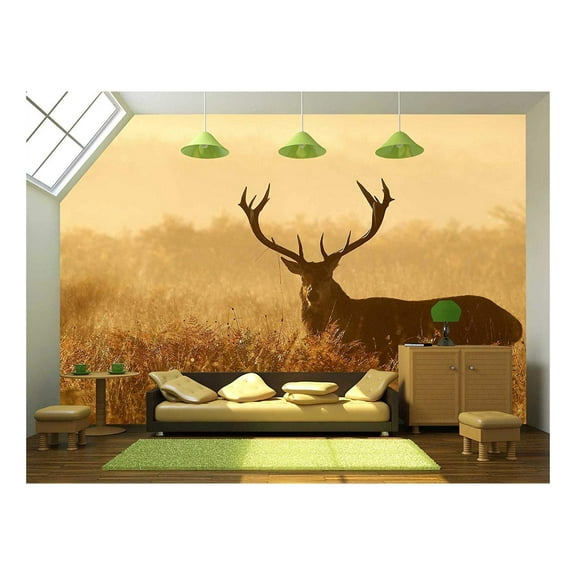 wall26 - Red Deer Stag Silhouette - Removable Wall Mural | Self-Adhesive Large Wallpaper - 66x96 inches