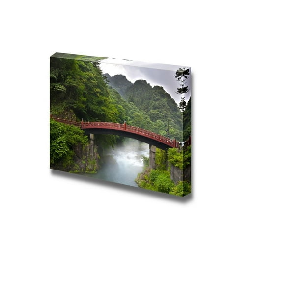 wall26 Red Sacred Bridge Shinkyo in Nikko Japan and a Mist Rising from The River - Canvas Art Wall Art - 12" x 18"