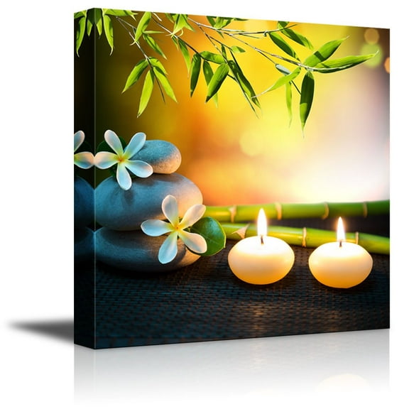 wall26 Relaxing Spa with Zen Stones Burning Candles and Fresh Bamboo - Canvas Art Wall Art - 16" x 16"