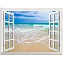 wall26 Removable Wall Sticker/Wall Mural - Beautiful Blue Caribbean Sea Beach | Creative Window View Home Decor/Wall Decor - 24"x32"