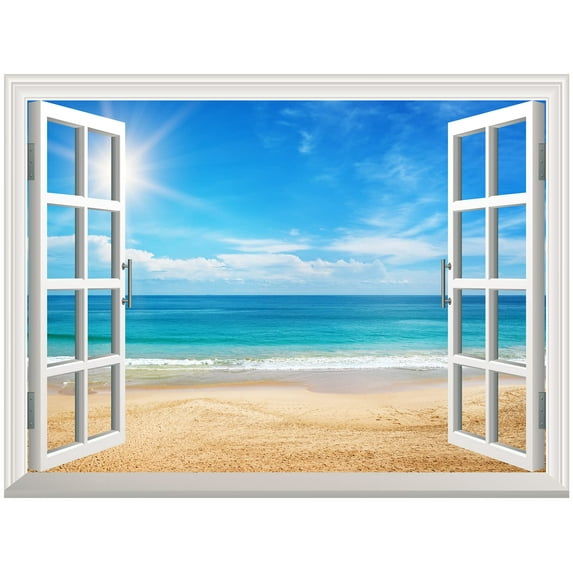 wall26 Removable Wall Sticker/Wall Mural - Beautiful Summer Seascape and The Beach | Creative Window View Home Decor/Wall Decor - 24"x32"